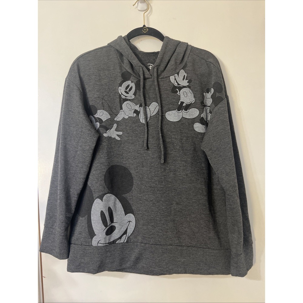 Disney Mickey Mouse Hoodie Adults L Grey Pullover Sweater Casual Long Sleeve‎
